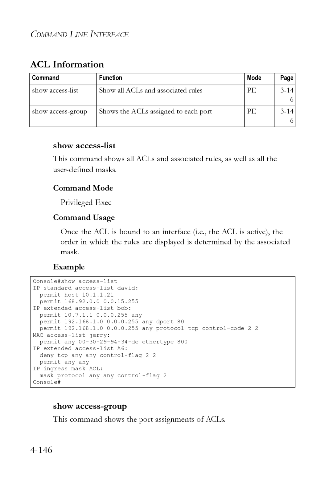 SMC Networks SMC8612XL3 F 1.0.1.3 manual ACL Information, Show access-list, Show access-group 