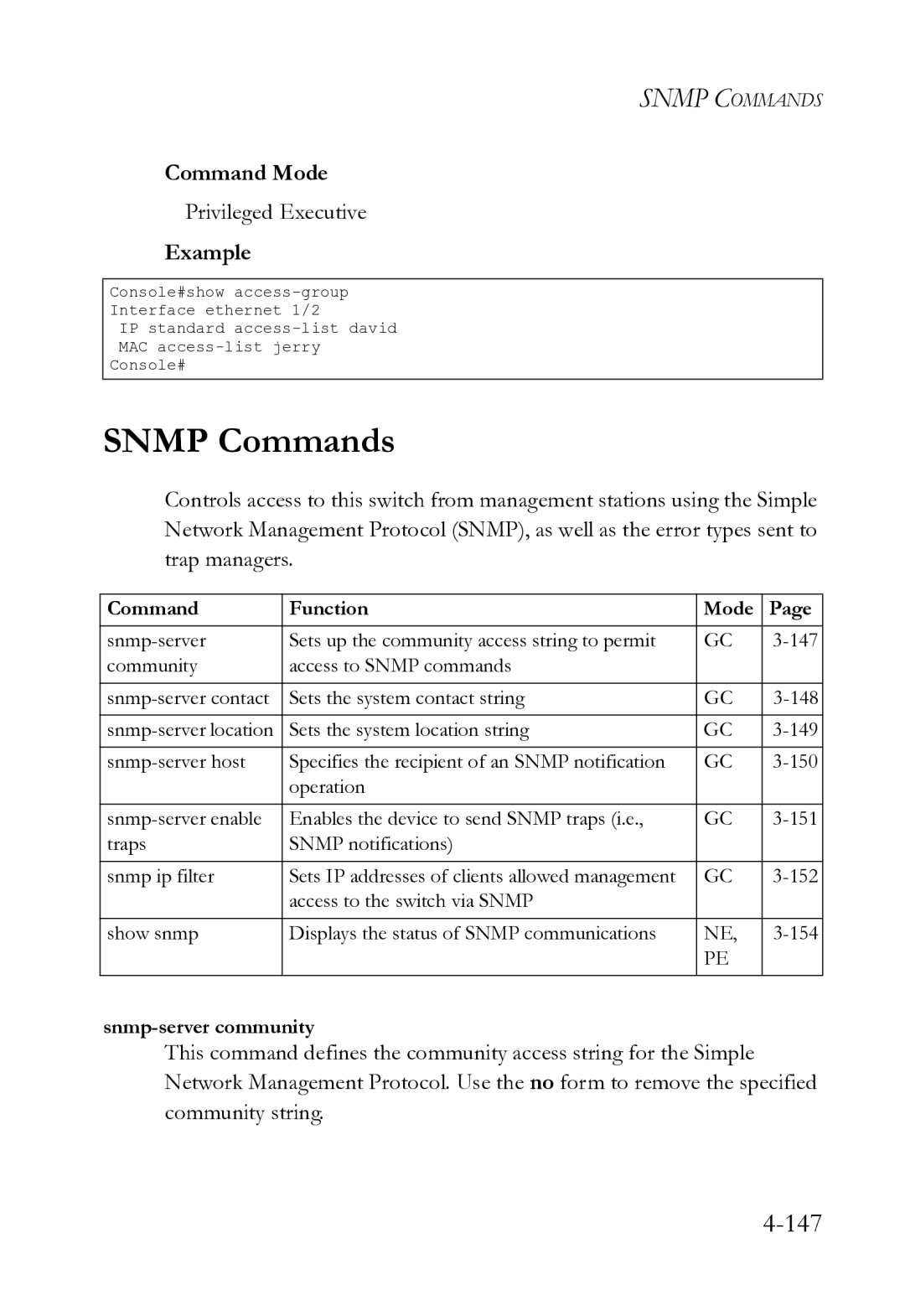 SMC Networks SMC8612XL3 F 1.0.1.3 manual Snmp Commands, Privileged Executive 