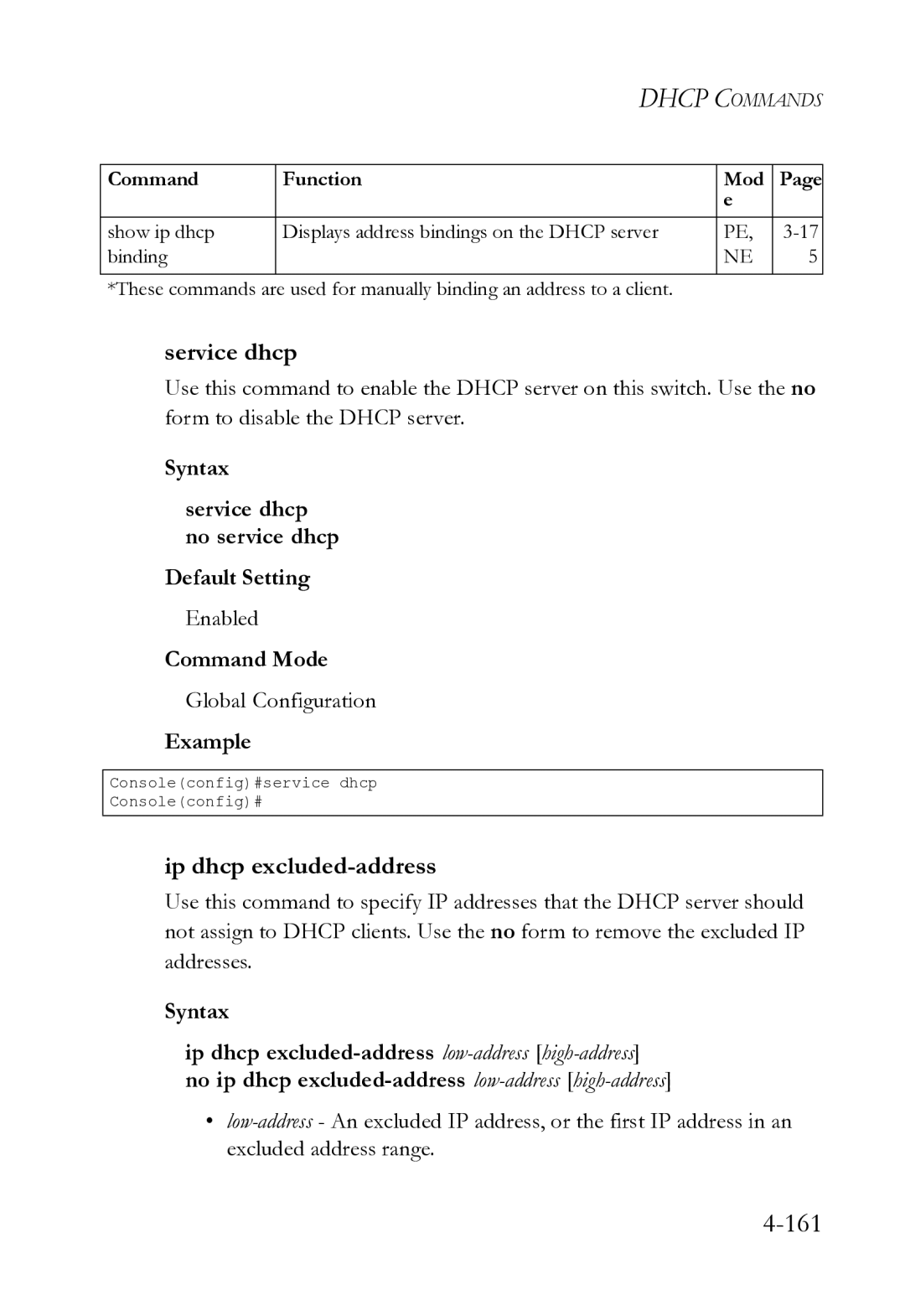 SMC Networks SMC8612XL3 F 1.0.1.3 manual Service dhcp, Ip dhcp excluded-address 