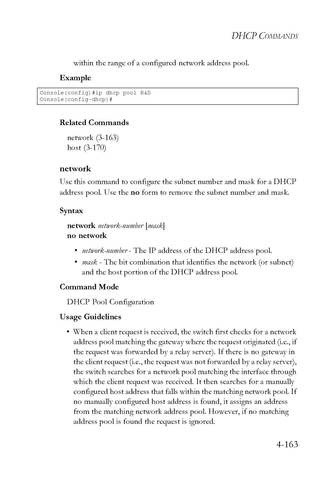 SMC Networks SMC8612XL3 F 1.0.1.3 manual Within the range of a configured network address pool, Network 3-163 host 