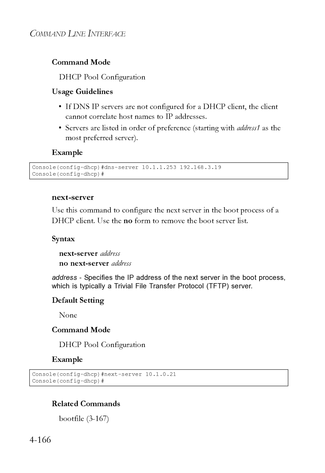 SMC Networks SMC8612XL3 F 1.0.1.3 manual Syntax Next-server address no next-server address, Bootfile 