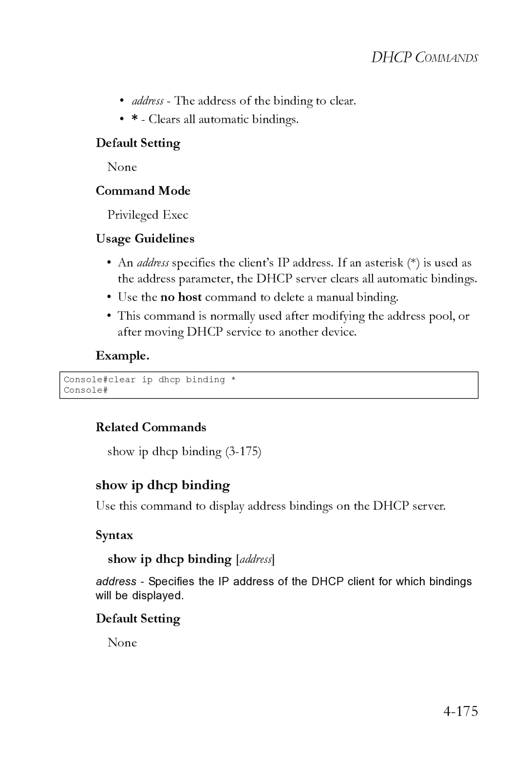 SMC Networks SMC8612XL3 F 1.0.1.3 manual Syntax Show ip dhcp binding address 