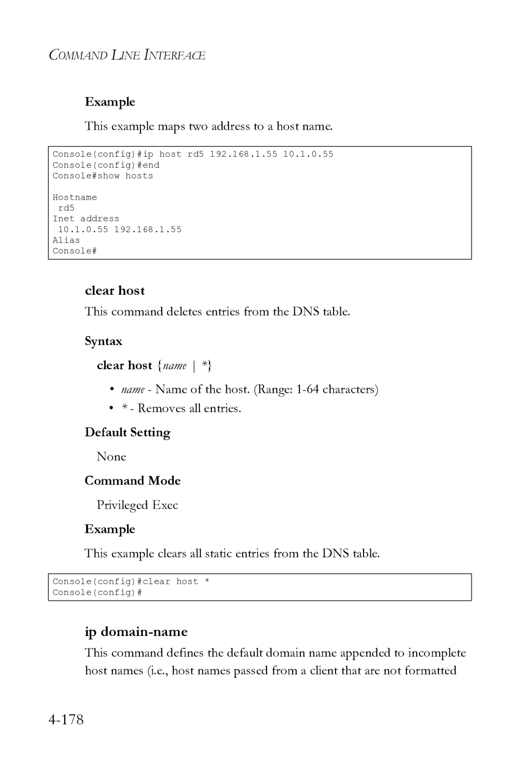 SMC Networks SMC8612XL3 F 1.0.1.3 manual Ip domain-name, Syntax Clear host name 