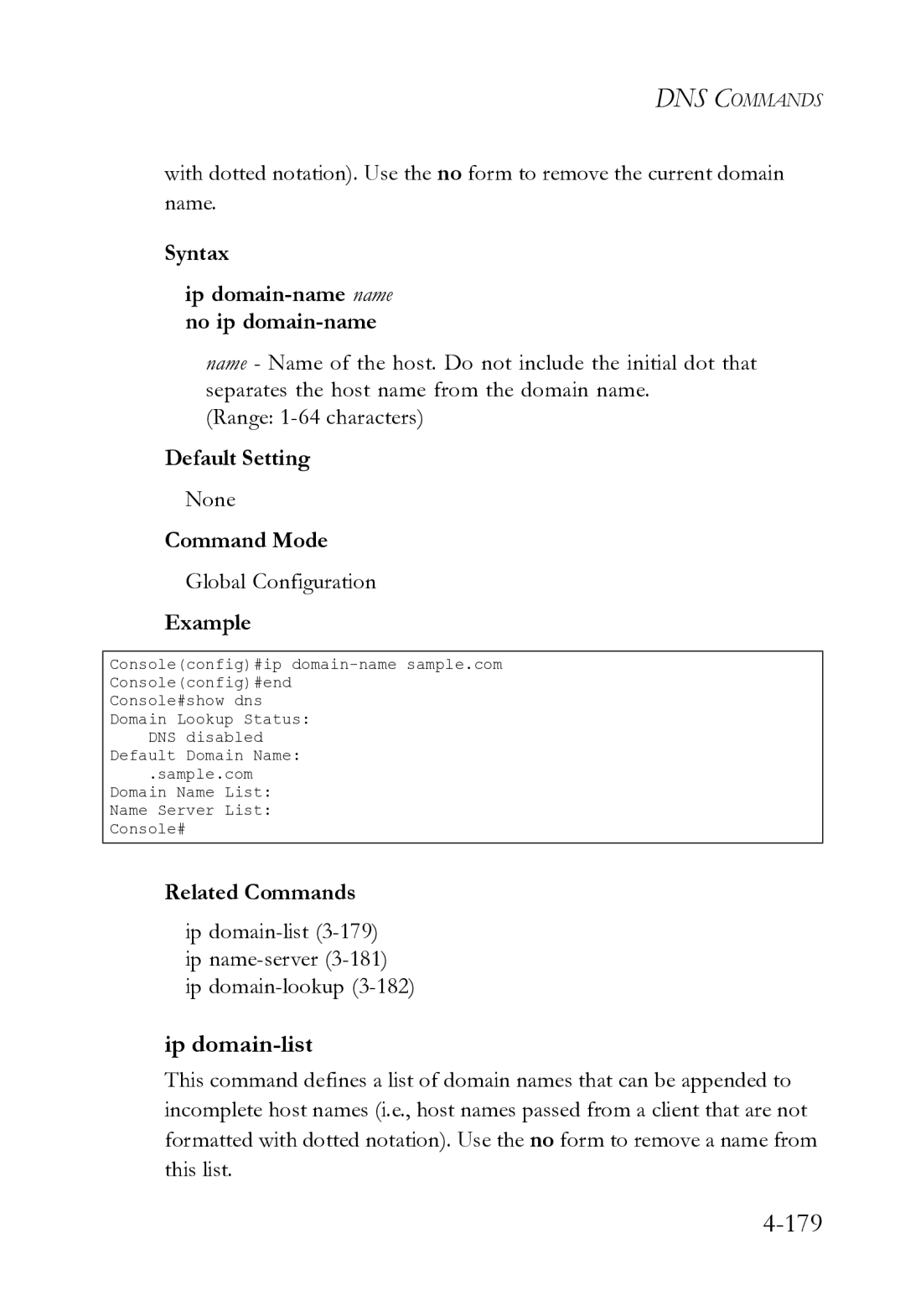 SMC Networks SMC8612XL3 F 1.0.1.3 manual Ip domain-list, Syntax Ip domain-name name no ip domain-name 