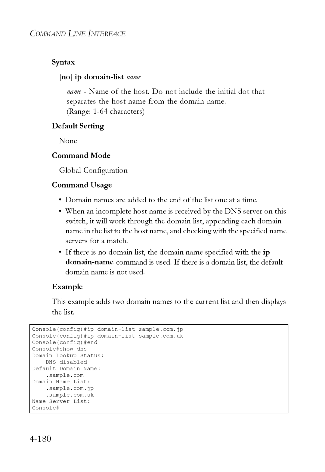 SMC Networks SMC8612XL3 F 1.0.1.3 manual Syntax No ip domain-list name, Command Usage 