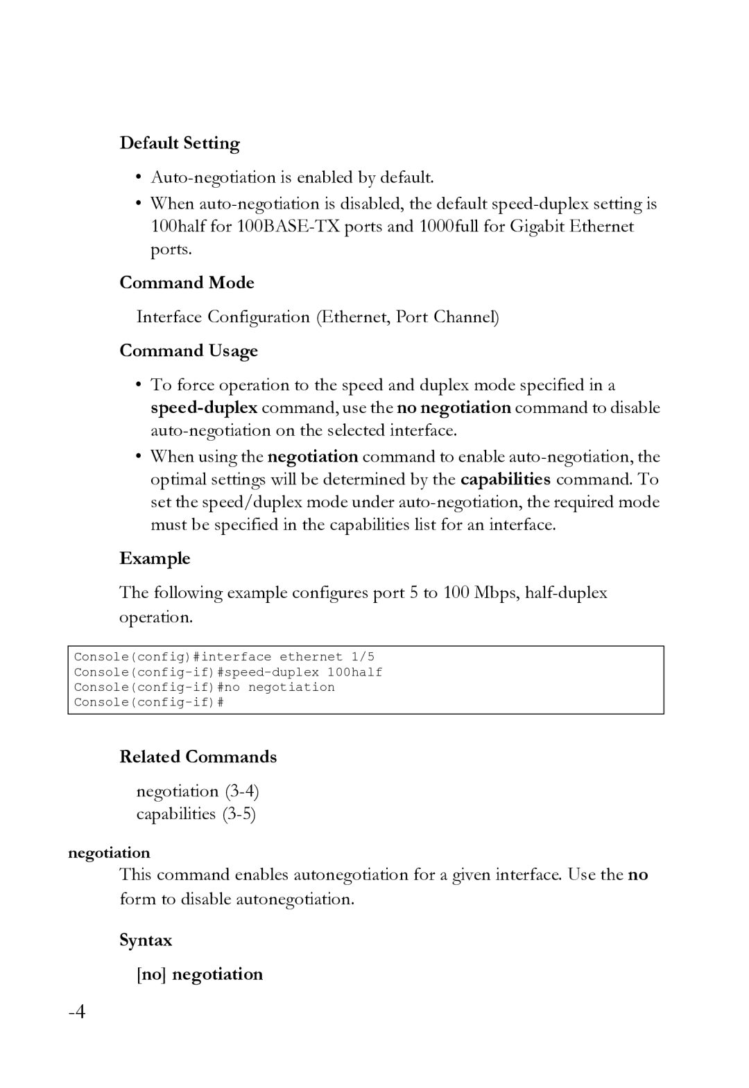 SMC Networks SMC8612XL3 F 1.0.1.3 manual Negotiation 3-4 capabilities, Syntax No negotiation 