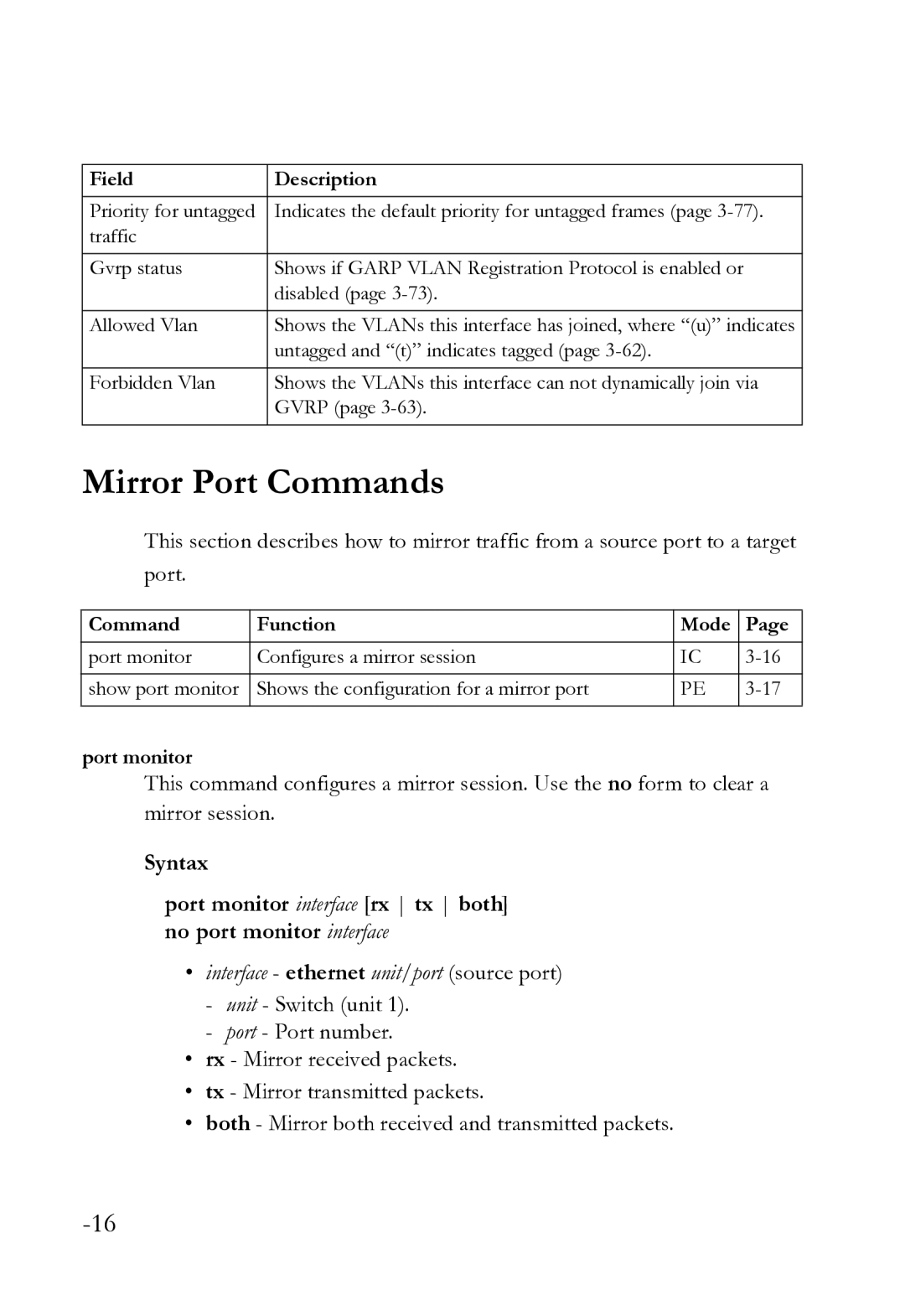 SMC Networks SMC8612XL3 F 1.0.1.3 manual Mirror Port Commands, Interface ethernet unit/port source port 