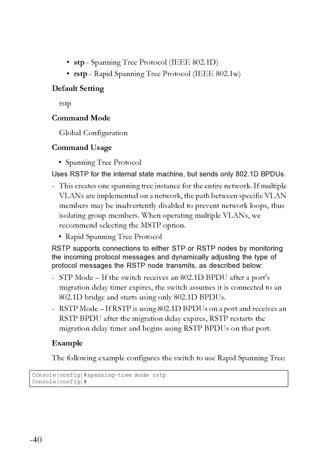 SMC Networks SMC8612XL3 F 1.0.1.3 manual Rstp, Spanning Tree Protocol 