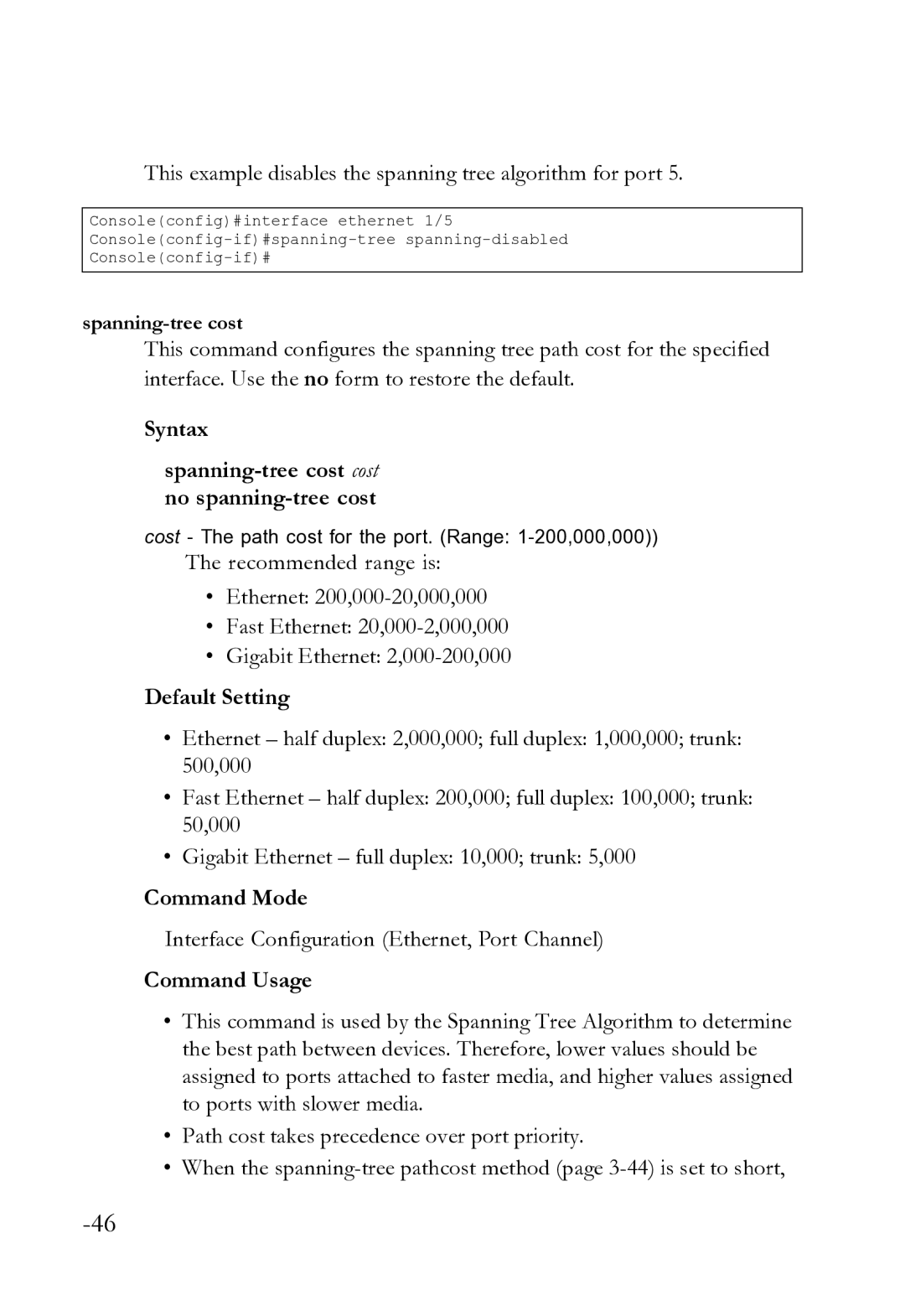 SMC Networks SMC8612XL3 F 1.0.1.3 manual This example disables the spanning tree algorithm for port 