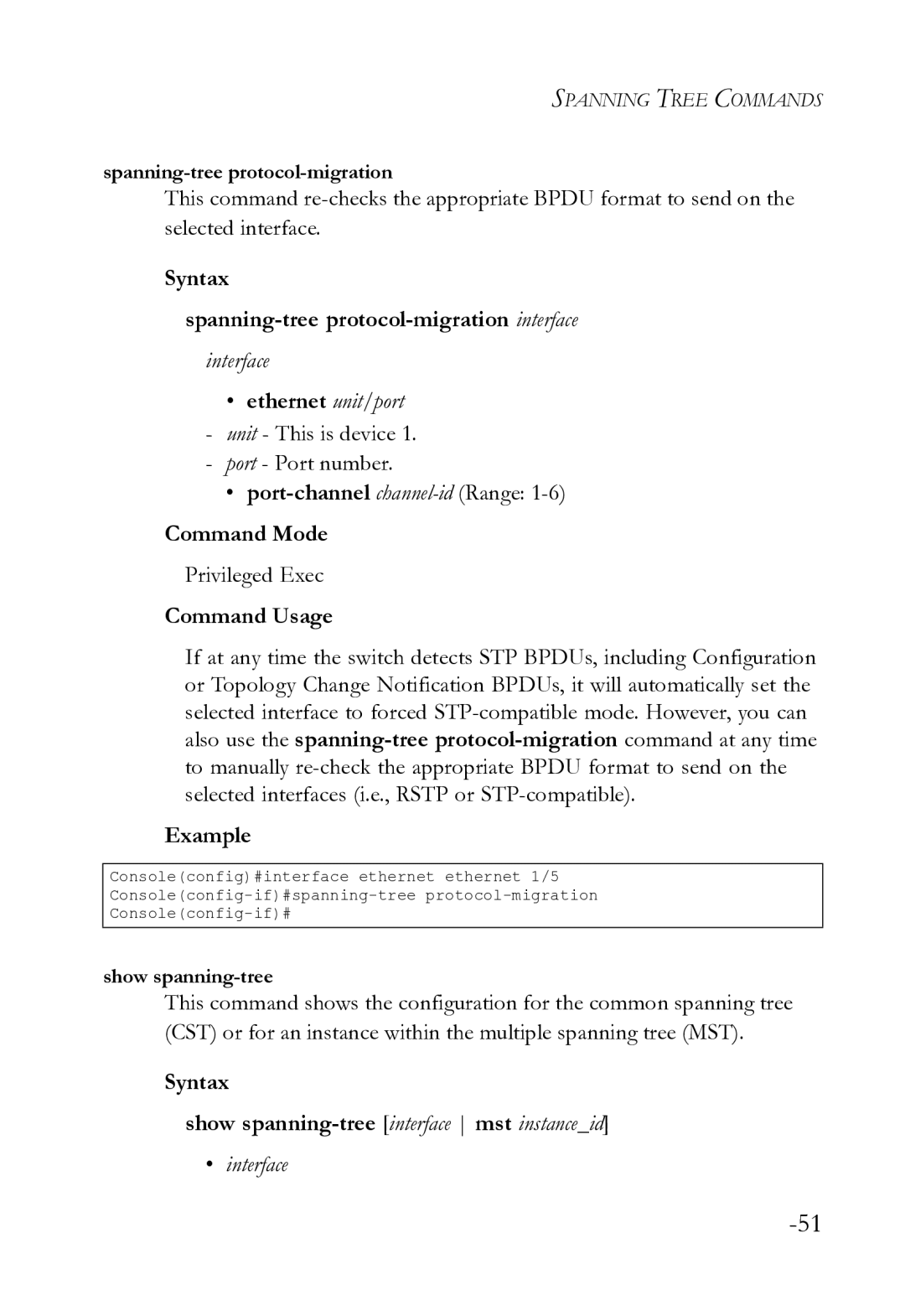 SMC Networks SMC8612XL3 F 1.0.1.3 manual Syntax Spanning-tree protocol-migration interface 