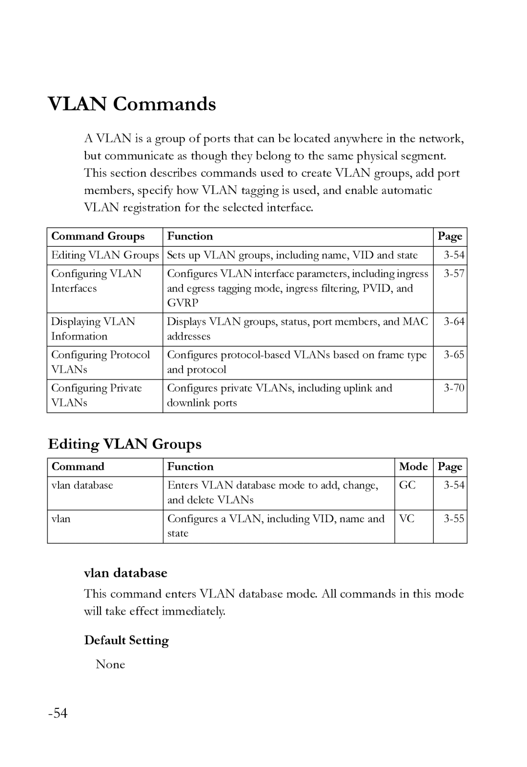 SMC Networks SMC8612XL3 F 1.0.1.3 manual Vlan Commands, Editing Vlan Groups, Vlan database 