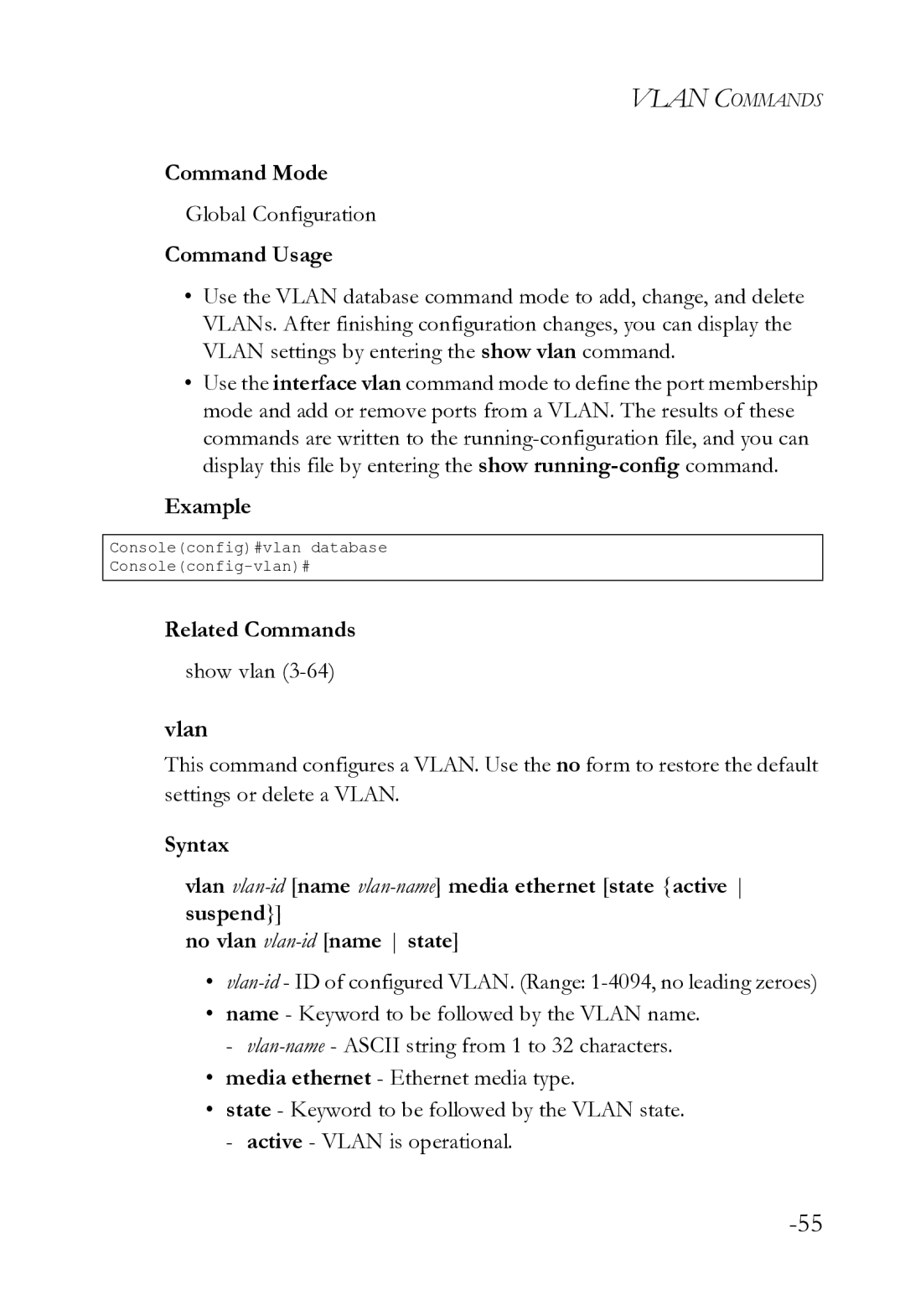 SMC Networks SMC8612XL3 F 1.0.1.3 manual Vlan, Command Mode 