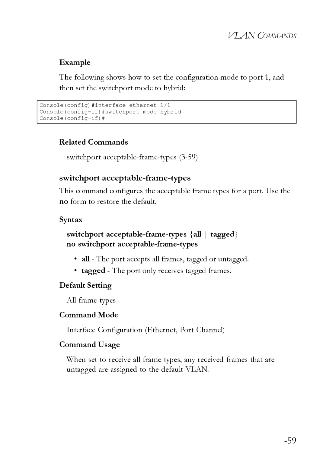 SMC Networks SMC8612XL3 F 1.0.1.3 manual Switchport acceptable-frame-types3-59, All frame types 