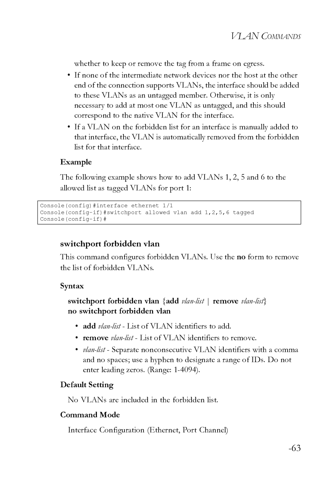 SMC Networks SMC8612XL3 F 1.0.1.3 manual Switchport forbidden vlan, No VLANs are included in the forbidden list 