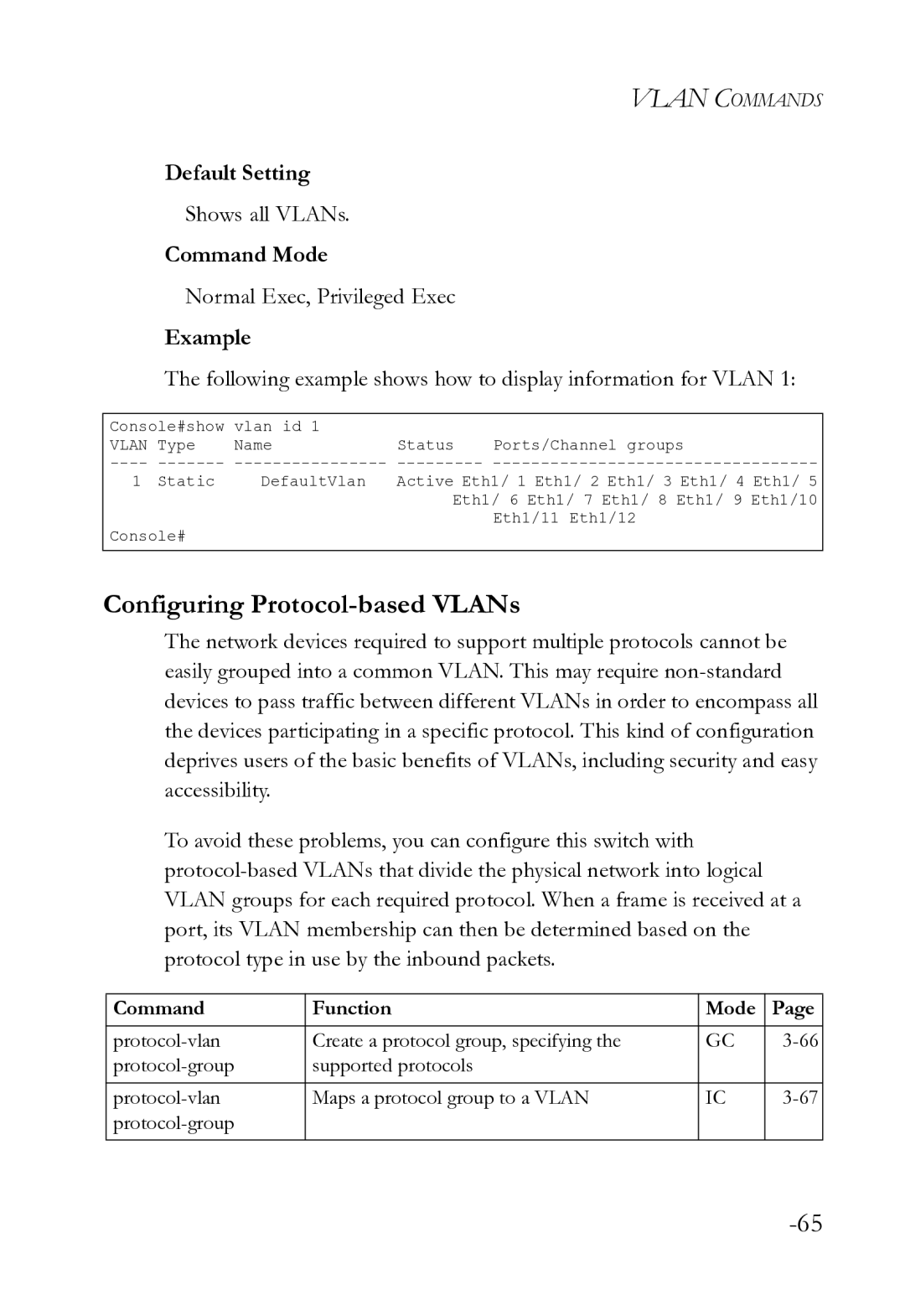 SMC Networks SMC8612XL3 F 1.0.1.3 manual Shows all VLANs, Following example shows how to display information for Vlan 