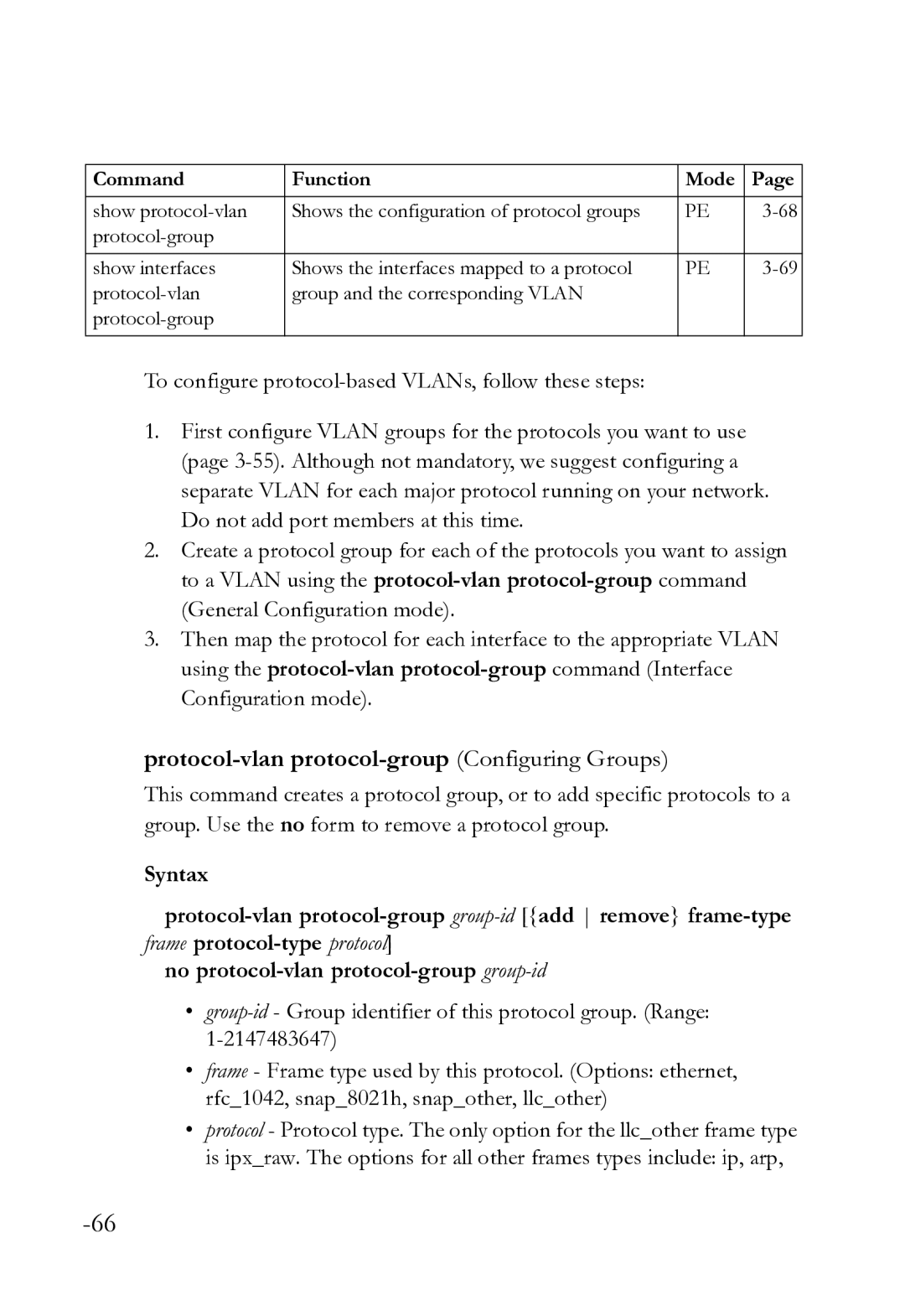 SMC Networks SMC8612XL3 F 1.0.1.3 manual Protocol-vlan protocol-group Configuring Groups 