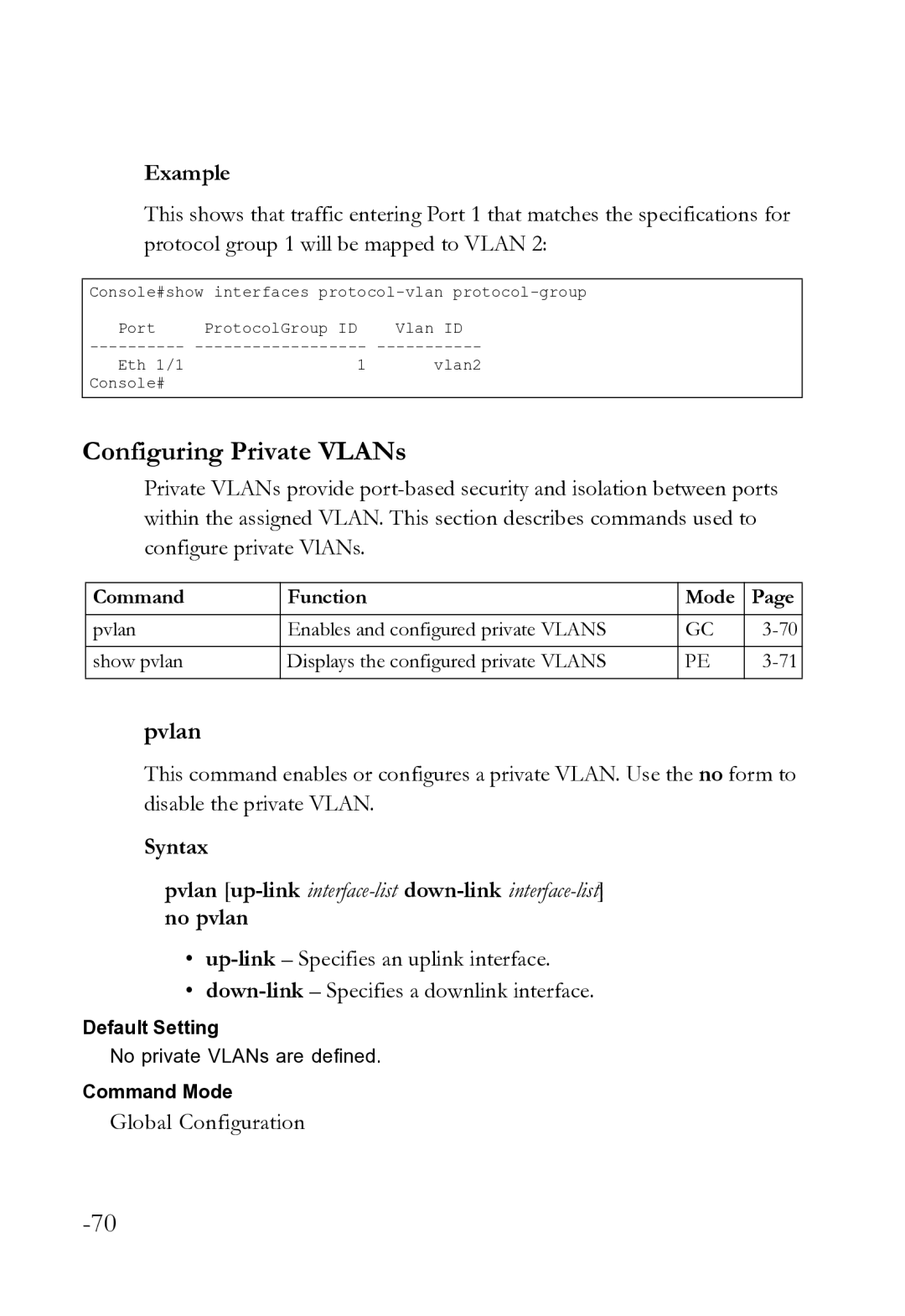 SMC Networks SMC8612XL3 F 1.0.1.3 manual Pvlan up-linkinterface-list down-linkinterface-listno pvlan 