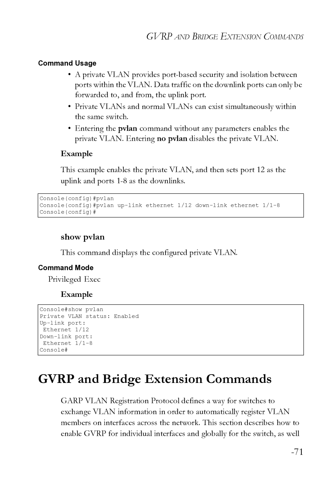 SMC Networks SMC8612XL3 F 1.0.1.3 manual Gvrp and Bridge Extension Commands, Show pvlan 