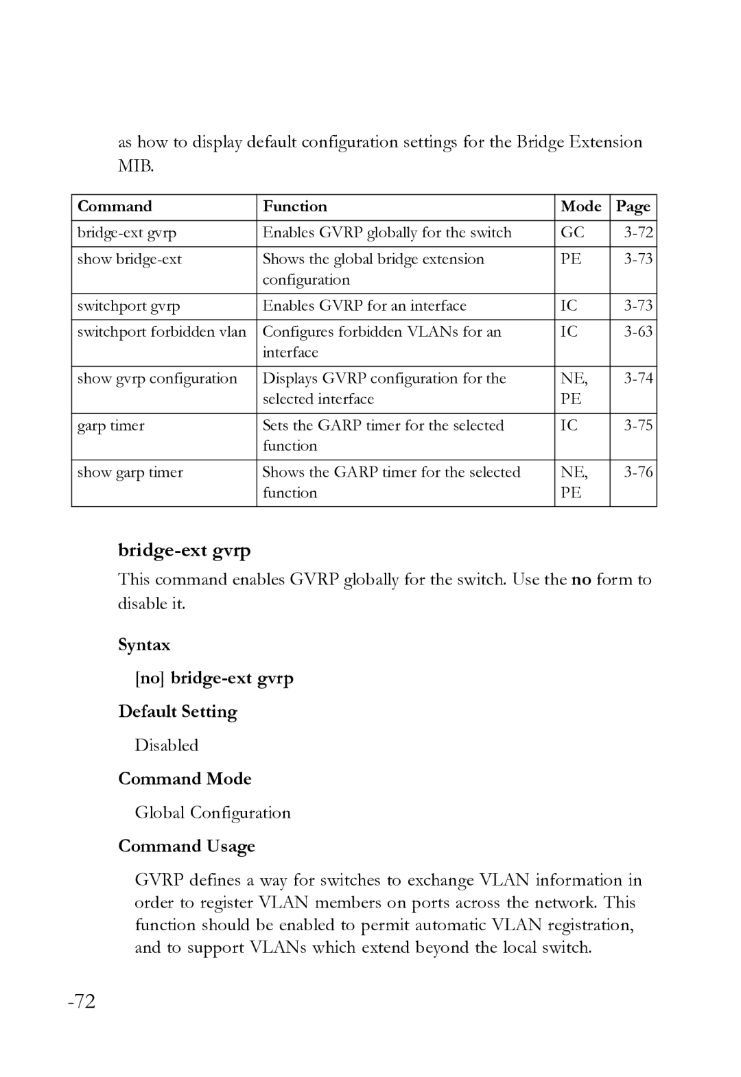 SMC Networks SMC8612XL3 F 1.0.1.3 manual Bridge-ext gvrp, Syntax No bridge-ext gvrp Default Setting 