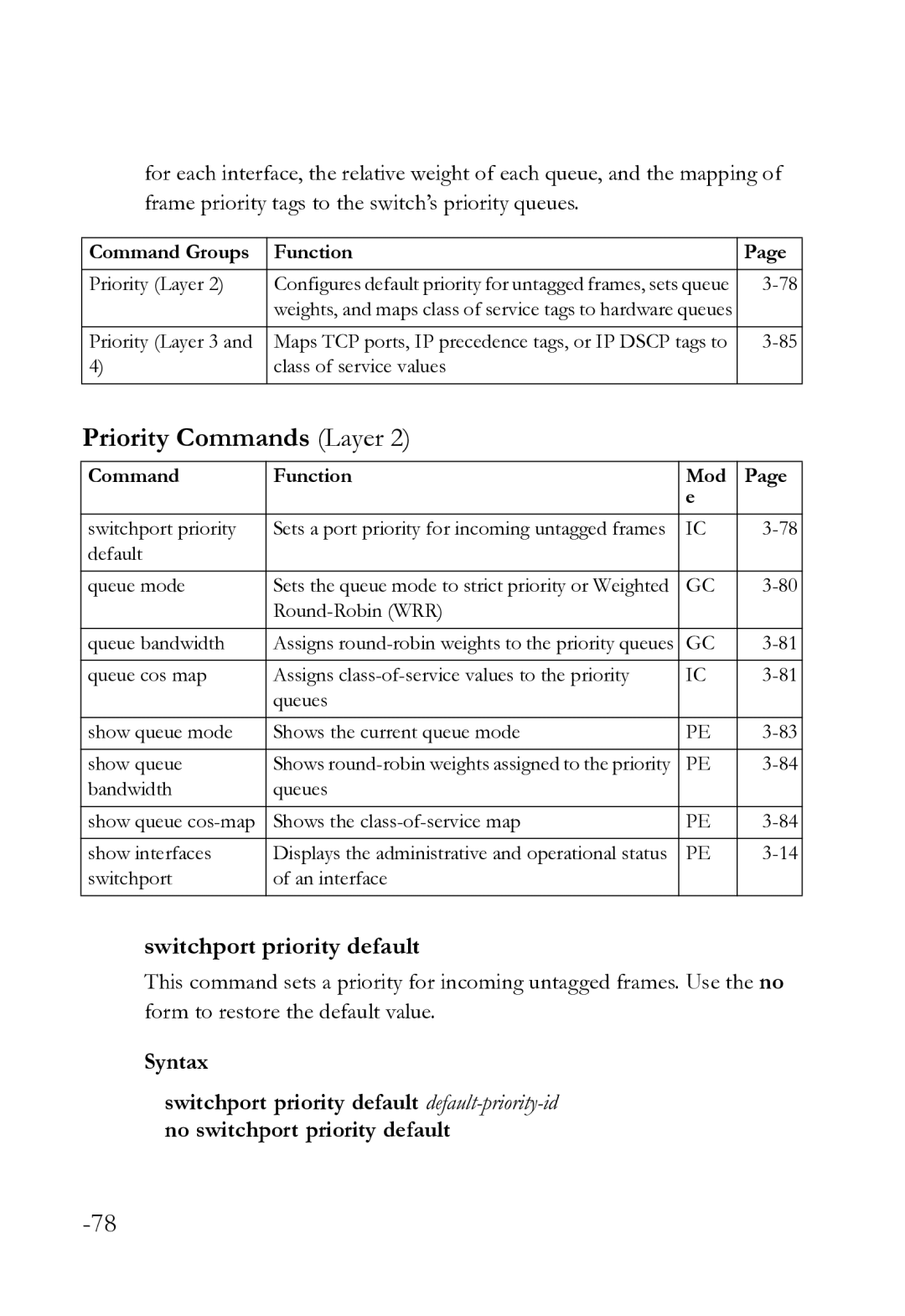 SMC Networks SMC8612XL3 F 1.0.1.3 manual Priority Commands Layer, Switchport priority default 