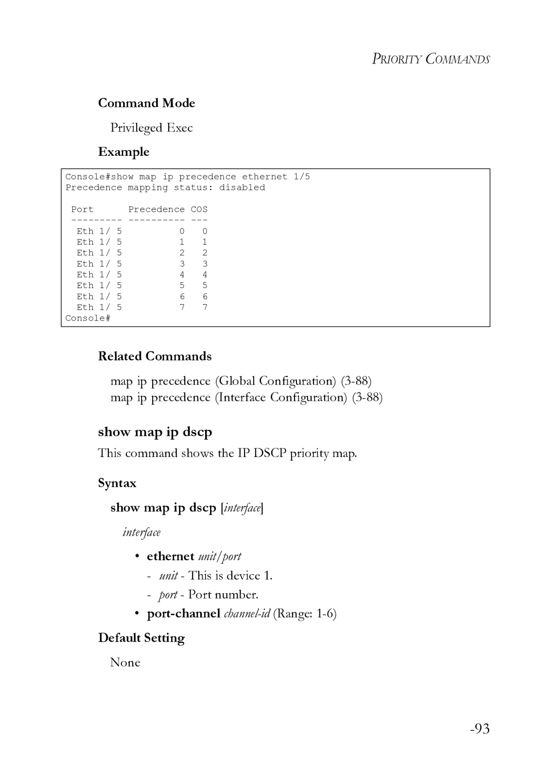 SMC Networks SMC8612XL3 F 1.0.1.3 manual Show map ip dscp, This command shows the IP Dscp priority map 