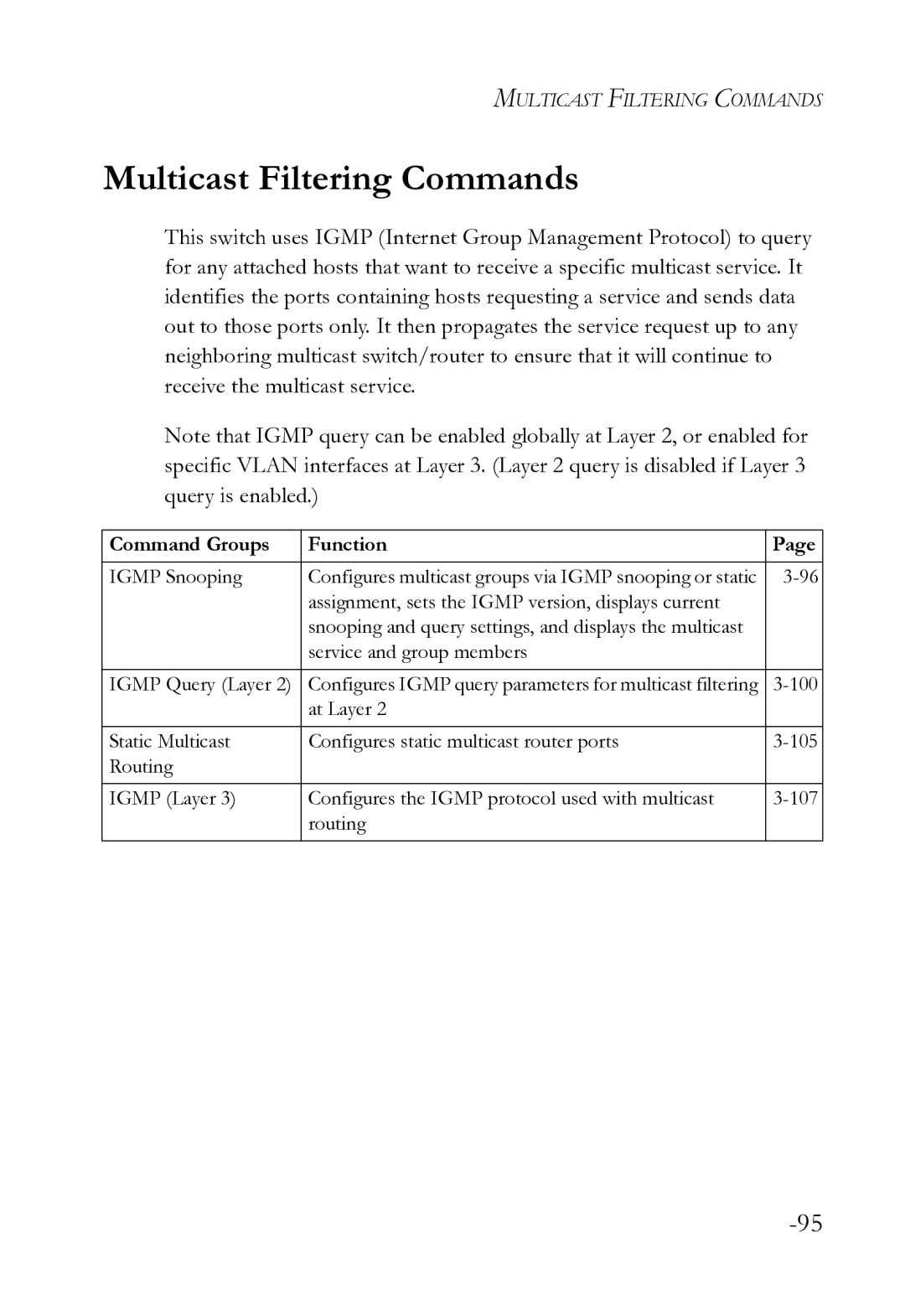 SMC Networks SMC8612XL3 F 1.0.1.3 manual Multicast Filtering Commands 