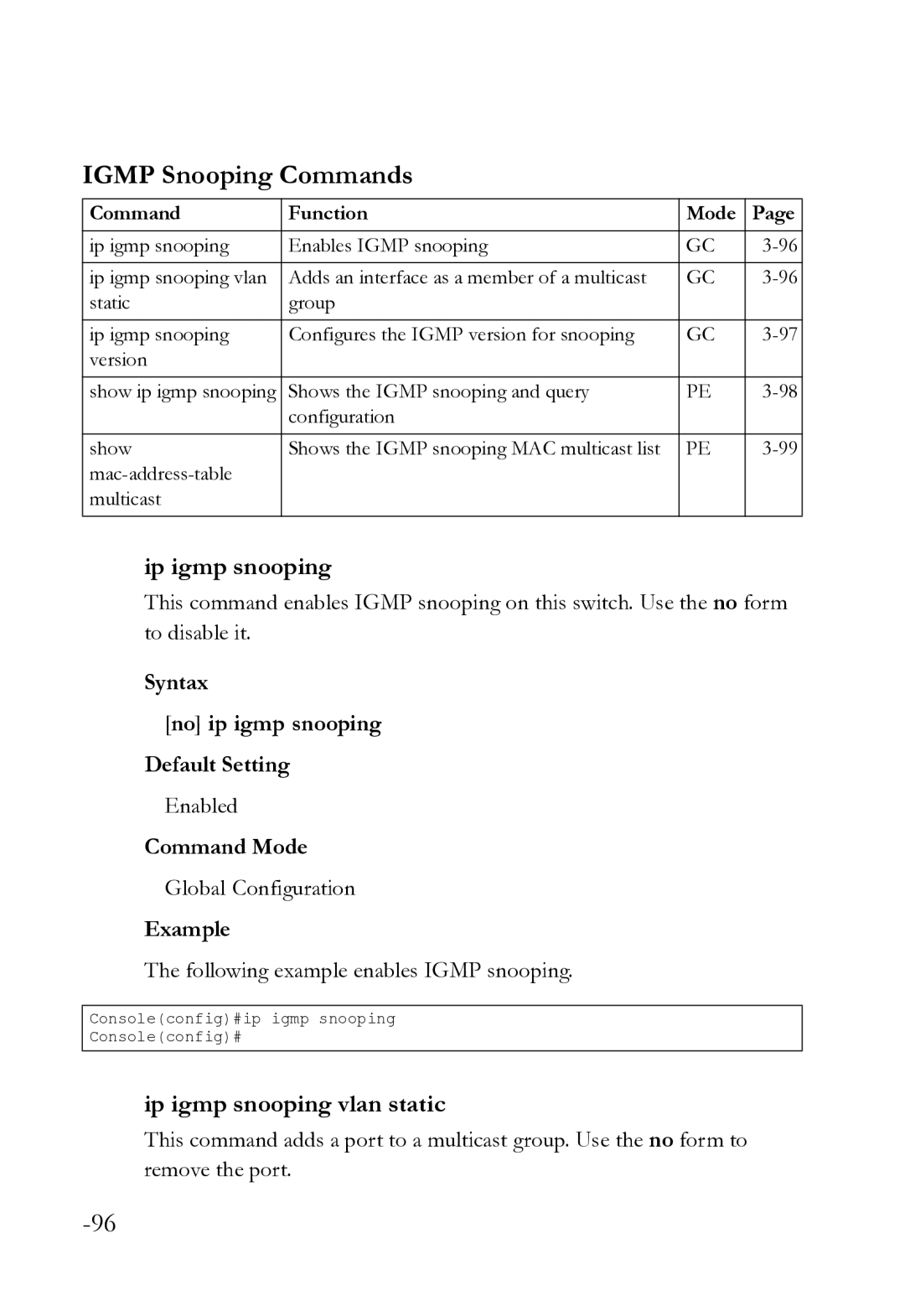 SMC Networks SMC8612XL3 F 1.0.1.3 manual Igmp Snooping Commands, Ip igmp snooping vlan static 