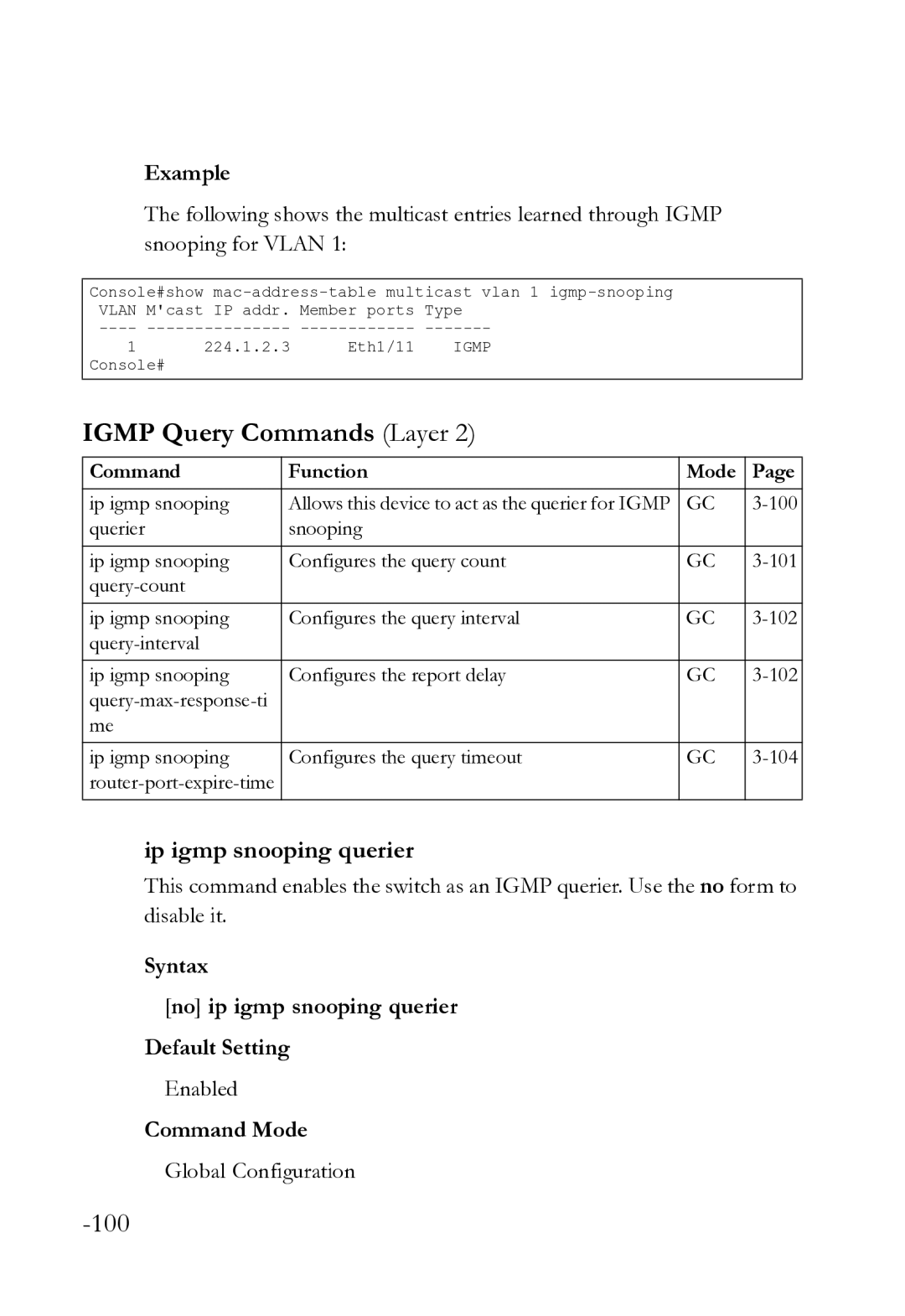 SMC Networks SMC8612XL3 F 1.0.1.3 manual Igmp Query Commands Layer, Ip igmp snooping querier 