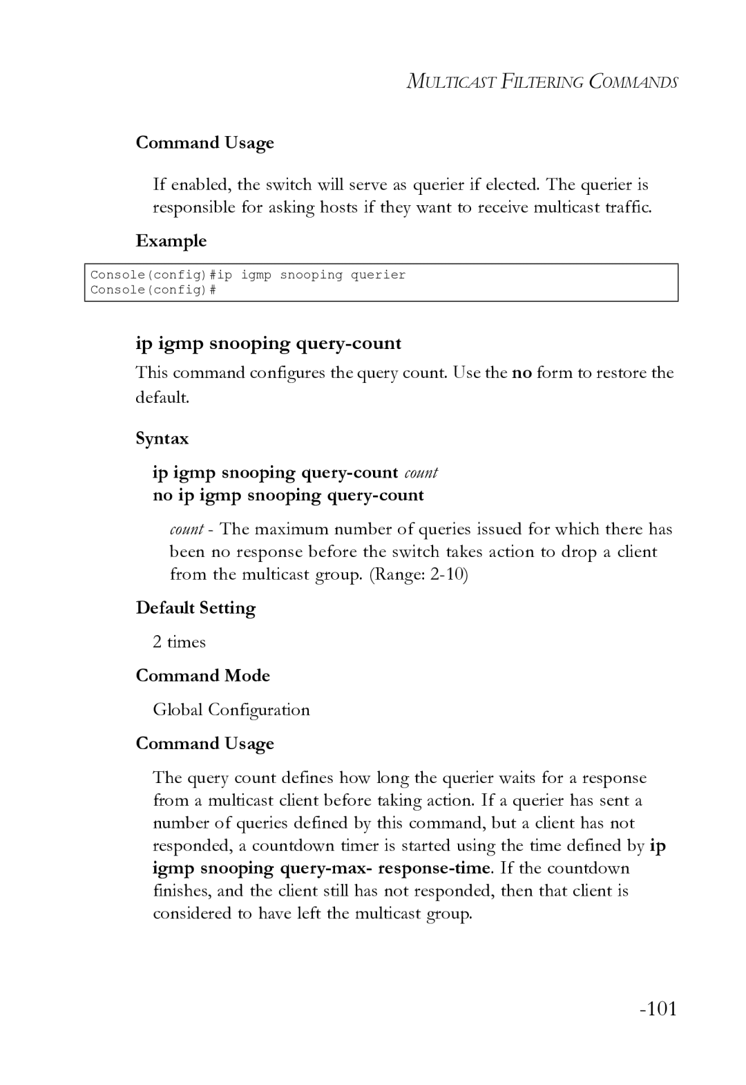 SMC Networks SMC8612XL3 F 1.0.1.3 manual Ip igmp snooping query-count, Times 