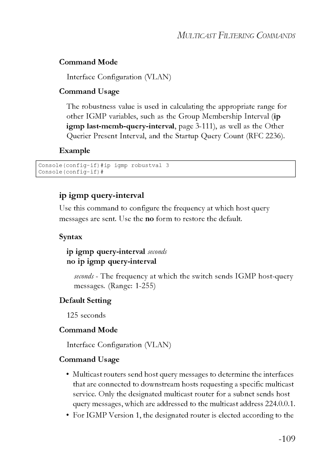 SMC Networks SMC8612XL3 F 1.0.1.3 manual Ip igmp query-interval, Seconds 