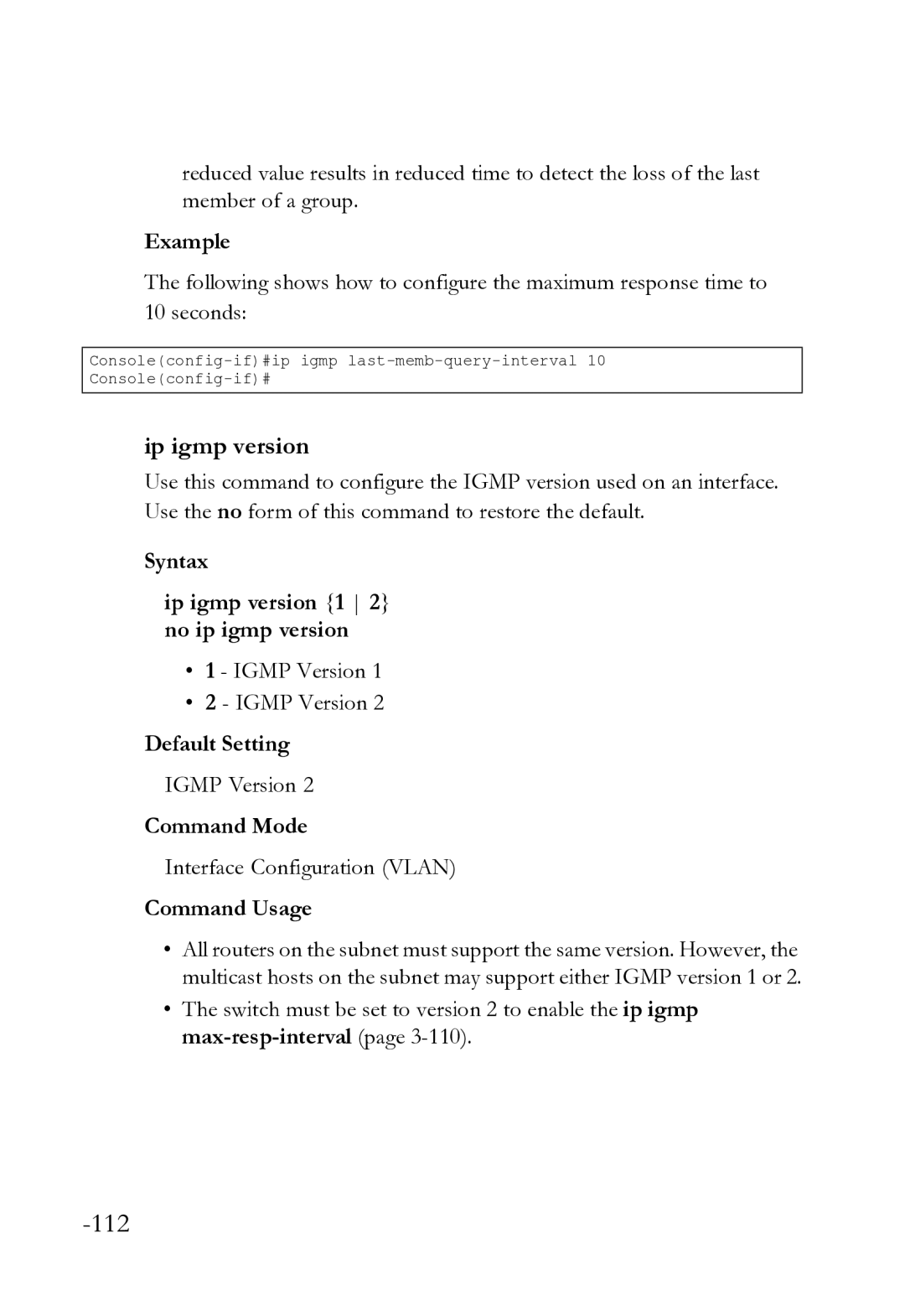 SMC Networks SMC8612XL3 F 1.0.1.3 manual Syntax Ip igmp version 1 2 no ip igmp version 