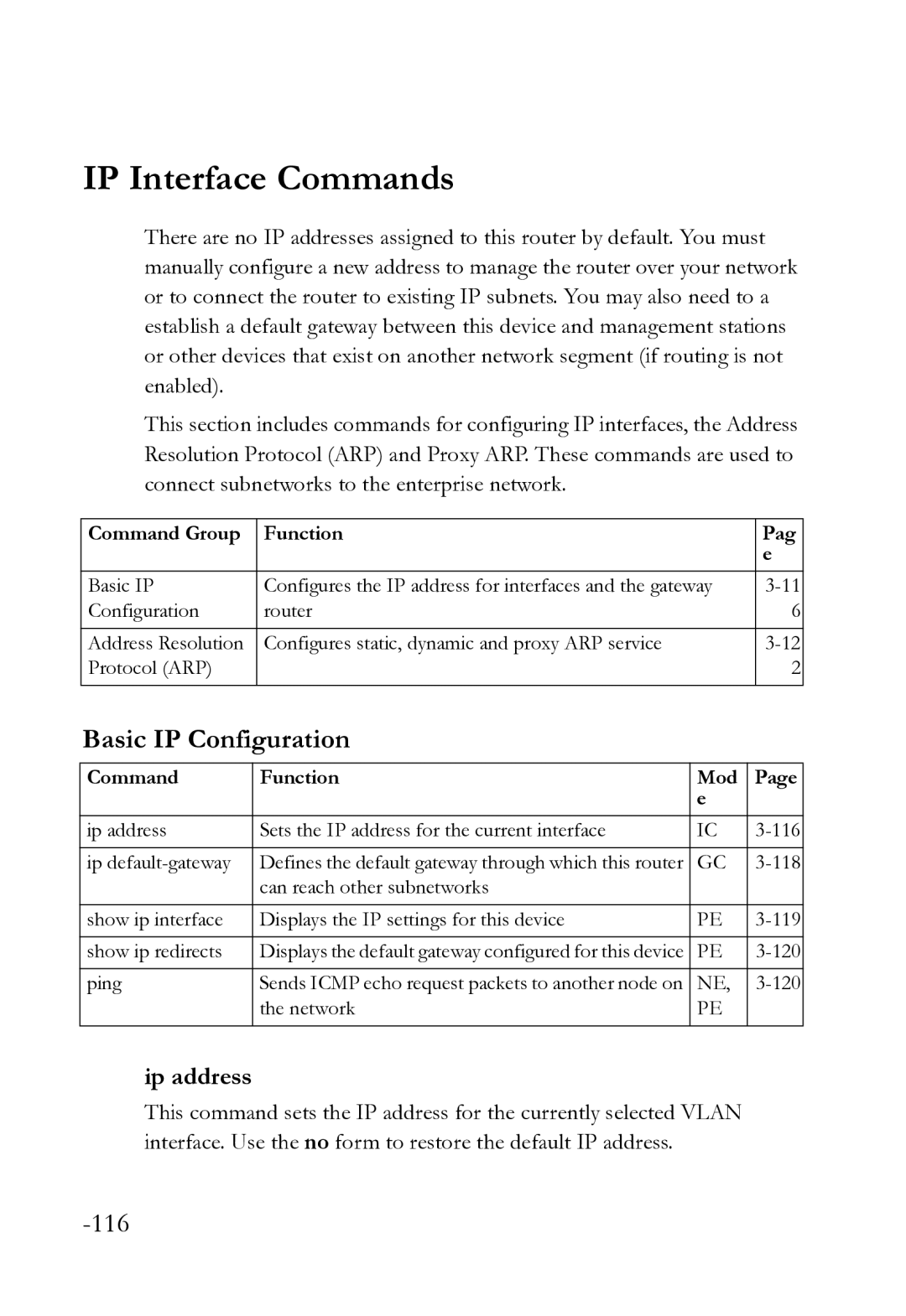 SMC Networks SMC8612XL3 F 1.0.1.3 manual IP Interface Commands, Basic IP Configuration, Ip address 