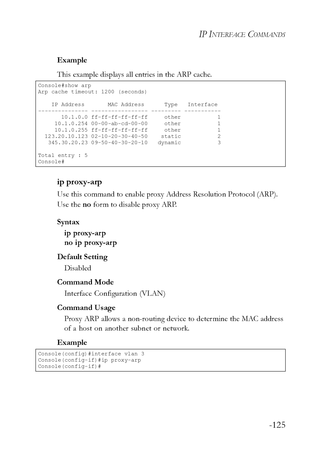 SMC Networks SMC8612XL3 F 1.0.1.3 manual Ip proxy-arp, This example displays all entries in the ARP cache 