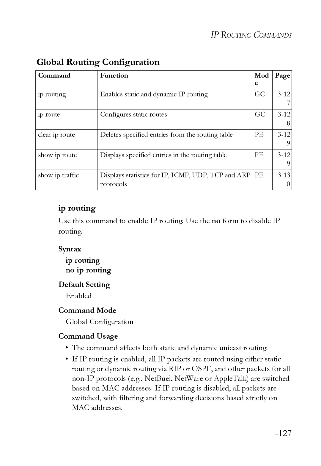 SMC Networks SMC8612XL3 F 1.0.1.3 manual Global Routing Configuration, Ip routing 