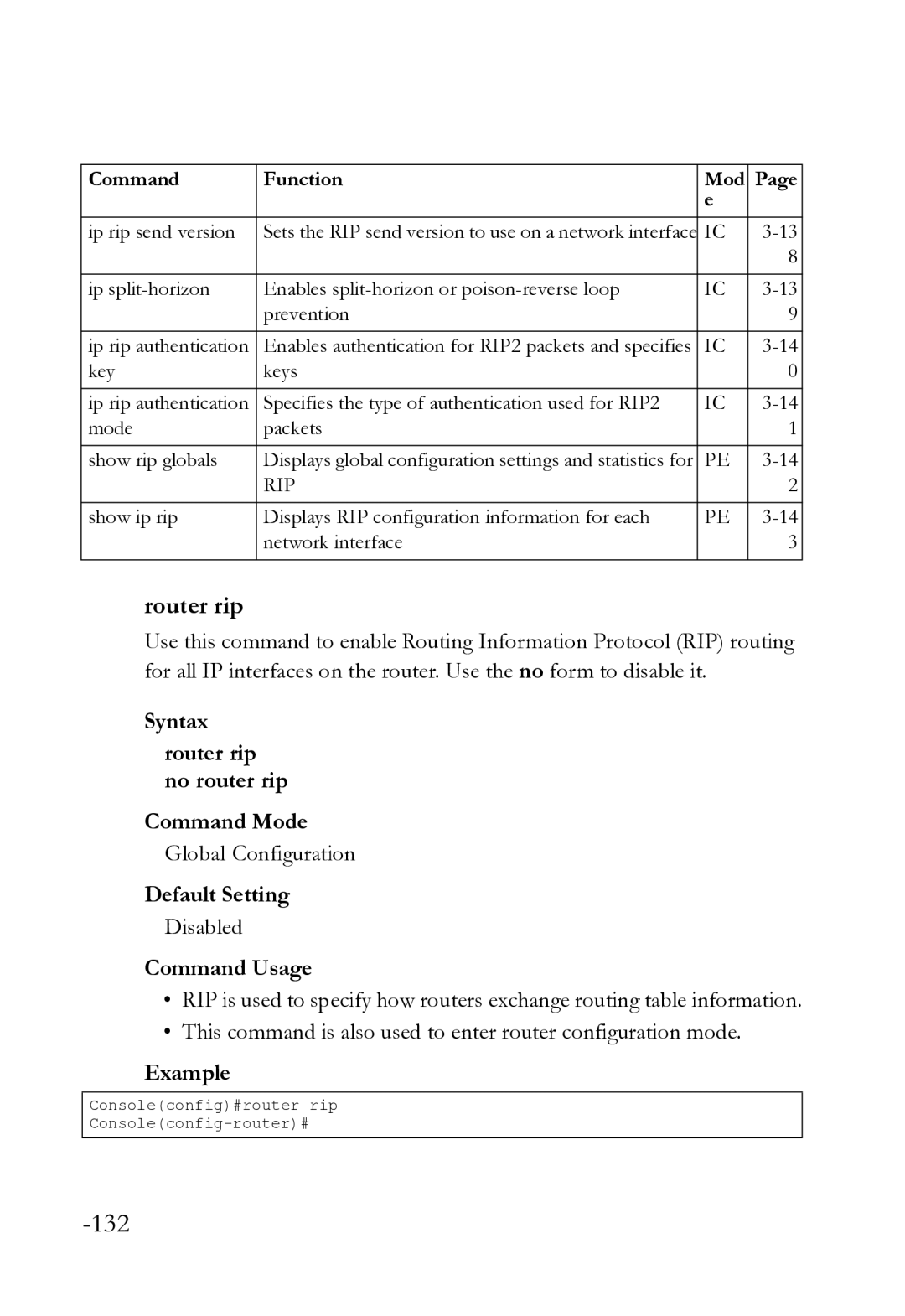 SMC Networks SMC8612XL3 F 1.0.1.3 manual Syntax Router rip no router rip Command Mode 