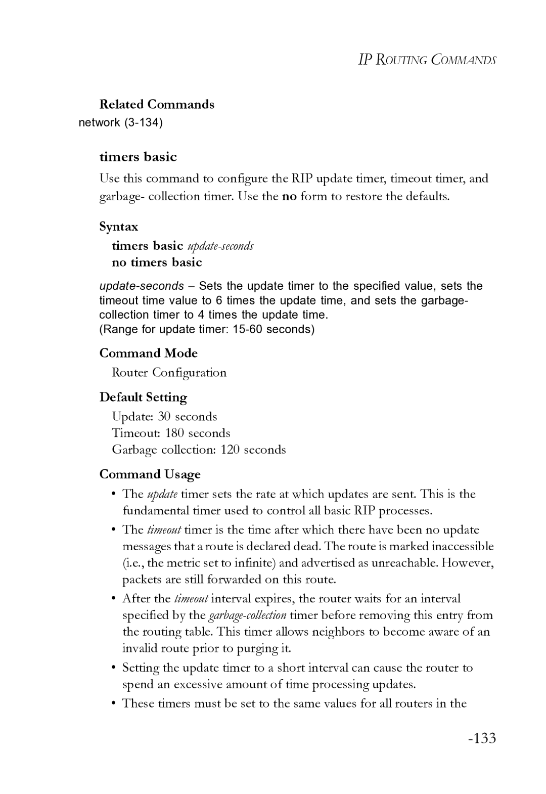 SMC Networks SMC8612XL3 F 1.0.1.3 manual Timers basic update-seconds no timers basic, Router Configuration 