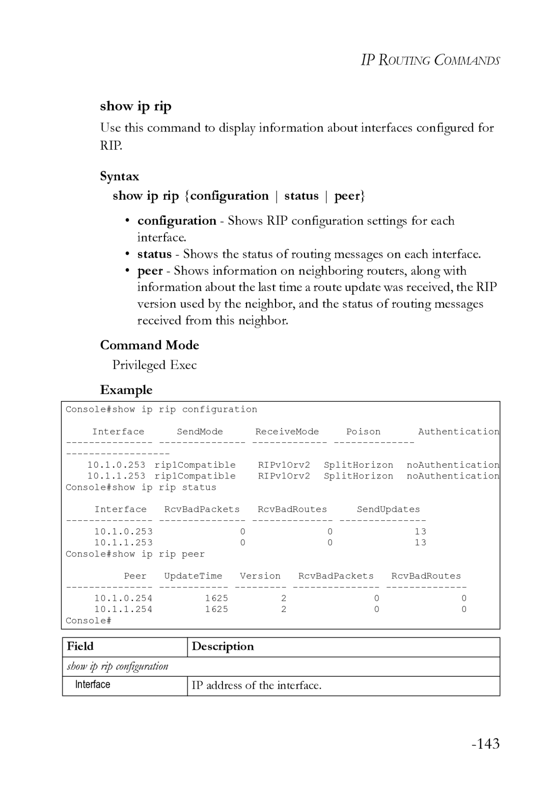 SMC Networks SMC8612XL3 F 1.0.1.3 manual Syntax Show ip rip configuration status peer 