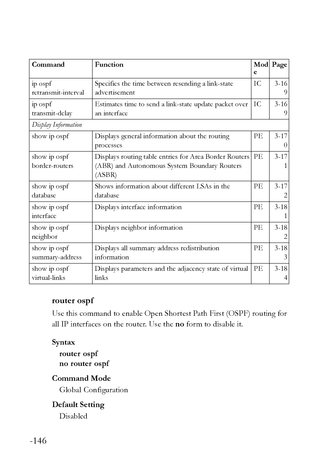 SMC Networks SMC8612XL3 F 1.0.1.3 manual Syntax Router ospf no router ospf Command Mode 