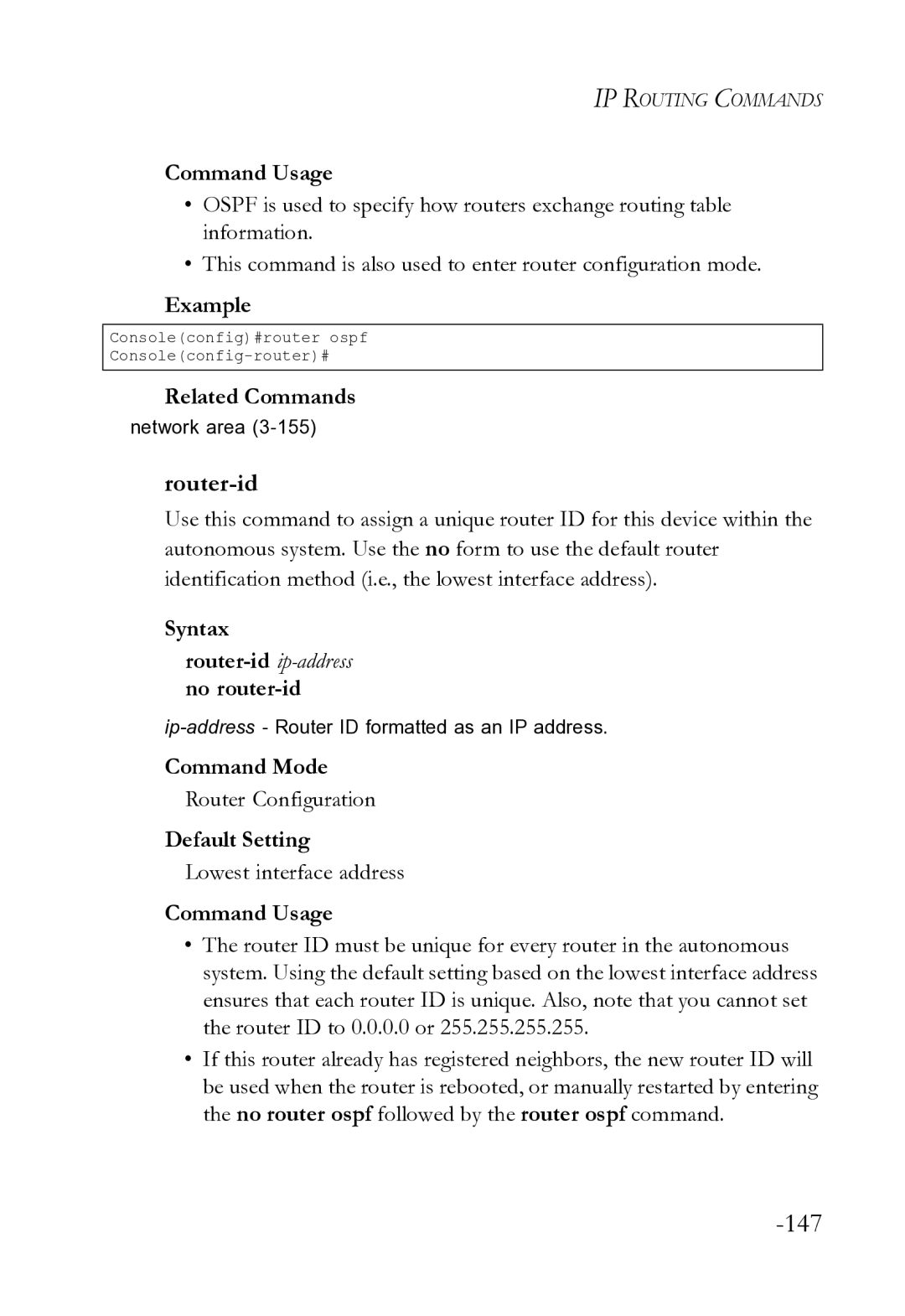 SMC Networks SMC8612XL3 F 1.0.1.3 manual Router-idip-address no router-id, Lowest interface address 