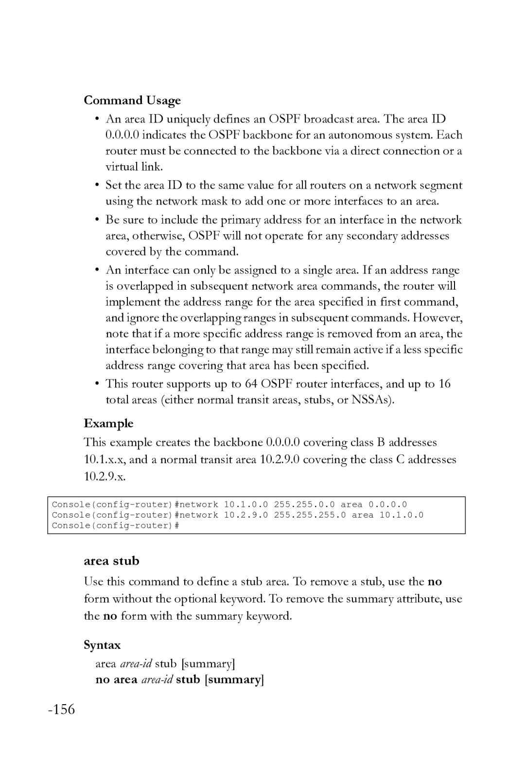 SMC Networks SMC8612XL3 F 1.0.1.3 manual Area stub, Area area-idstub summary, No area area-idstub summary 