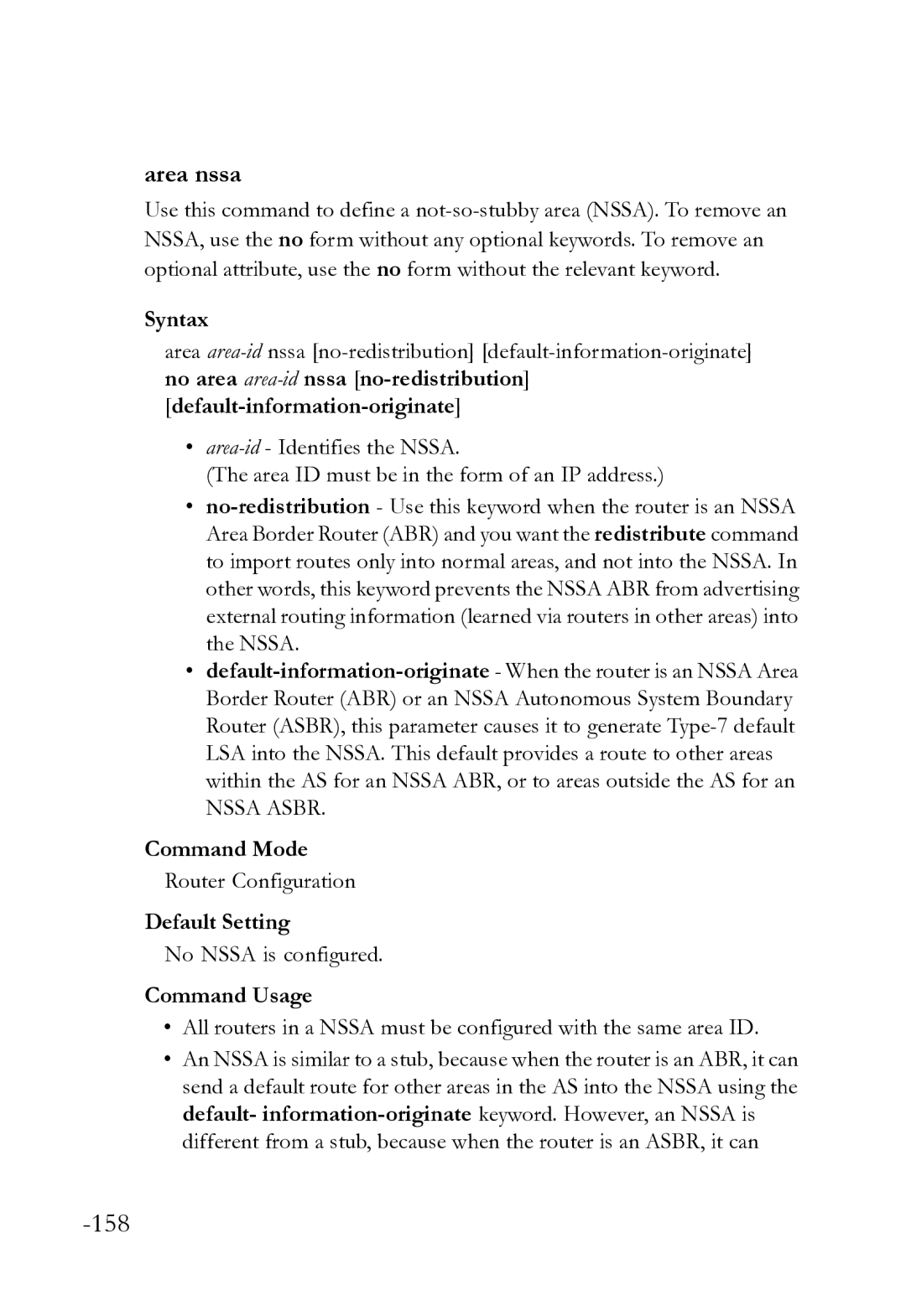 SMC Networks SMC8612XL3 F 1.0.1.3 manual Area nssa, No Nssa is configured 