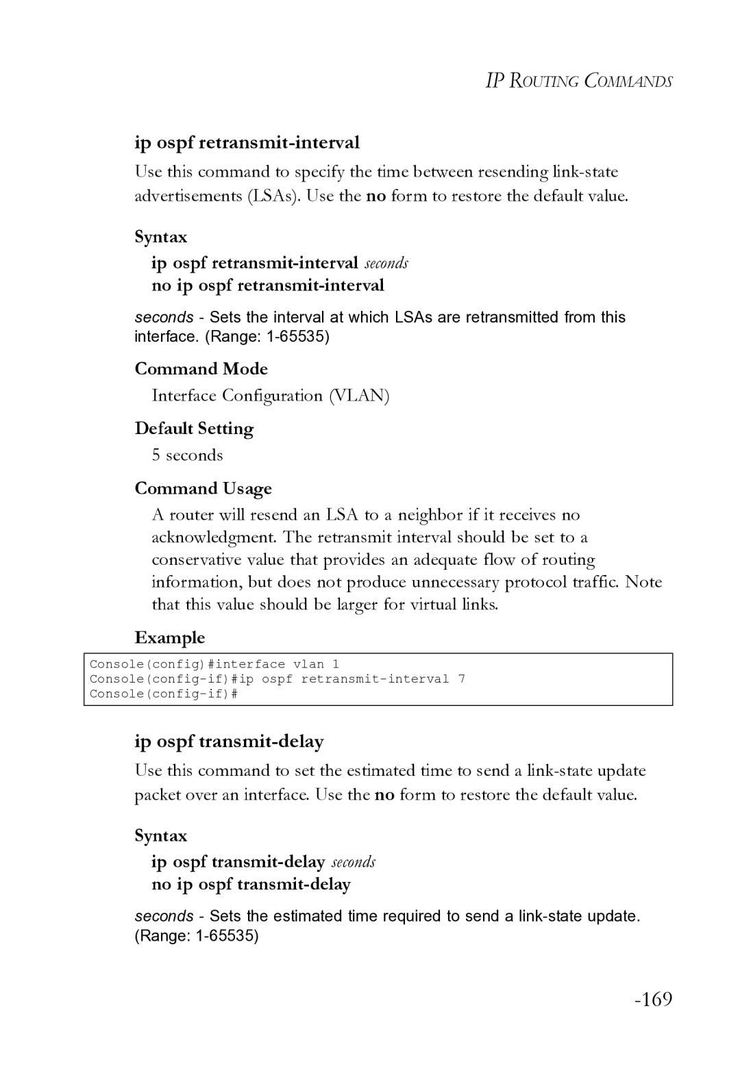 SMC Networks SMC8612XL3 F 1.0.1.3 manual Ip ospf retransmit-interval, Ip ospf transmit-delay 