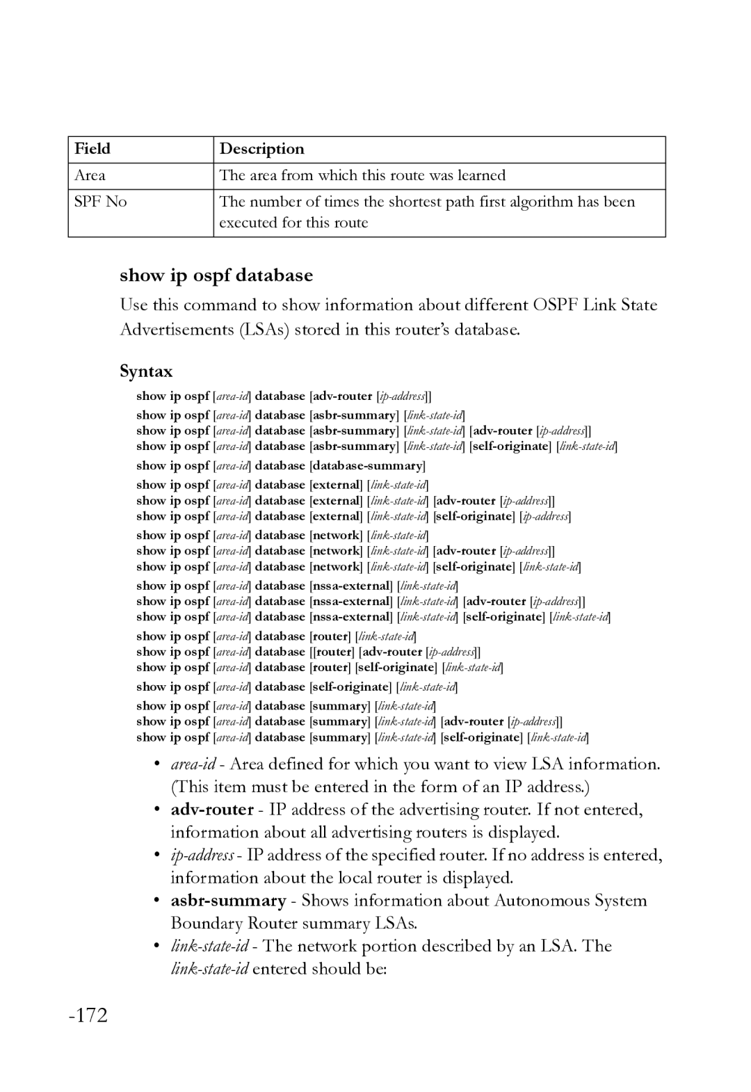 SMC Networks SMC8612XL3 F 1.0.1.3 manual Show ip ospf database, Database database-summary Database external link-state-id 