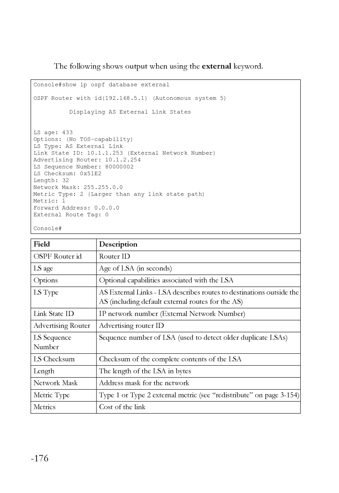 SMC Networks SMC8612XL3 F 1.0.1.3 manual 176, Following shows output when using the external keyword 