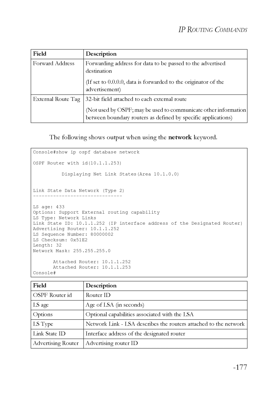 SMC Networks SMC8612XL3 F 1.0.1.3 manual 177, Following shows output when using the network keyword 