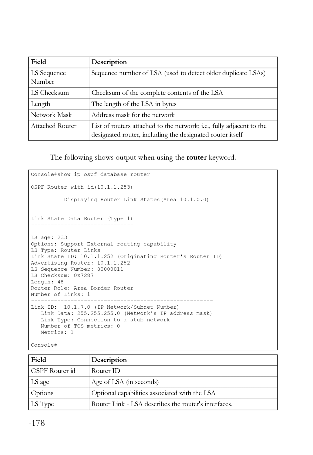 SMC Networks SMC8612XL3 F 1.0.1.3 manual 178, Following shows output when using the router keyword 