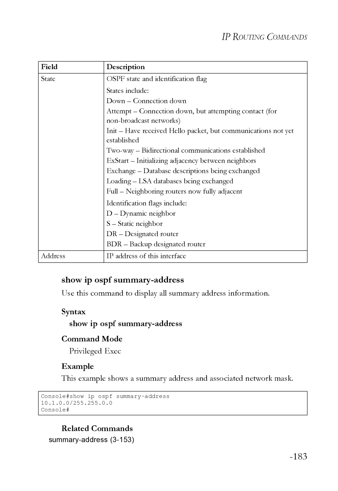 SMC Networks SMC8612XL3 F 1.0.1.3 manual Syntax Show ip ospf summary-address Command Mode 