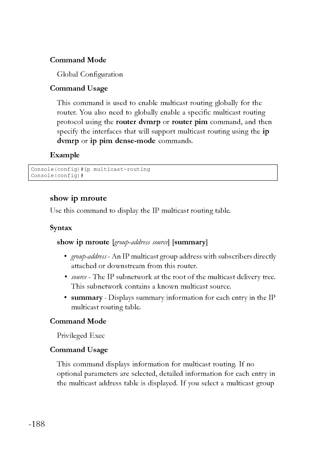 SMC Networks SMC8612XL3 F 1.0.1.3 manual Show ip mroute, Use this command to display the IP multicast routing table 