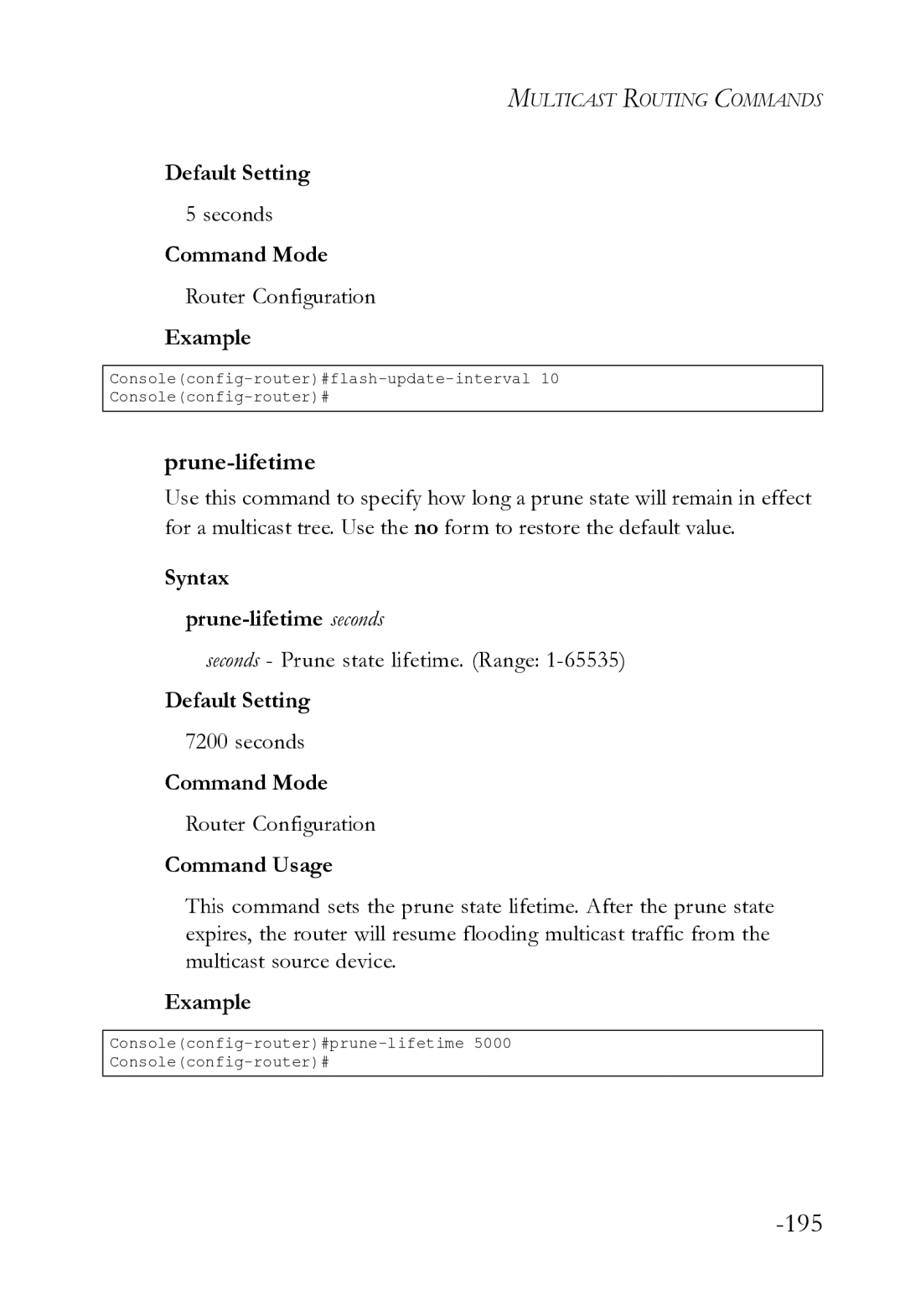 SMC Networks SMC8612XL3 F 1.0.1.3 manual Syntax Prune-lifetime seconds, Seconds Prune state lifetime. Range 