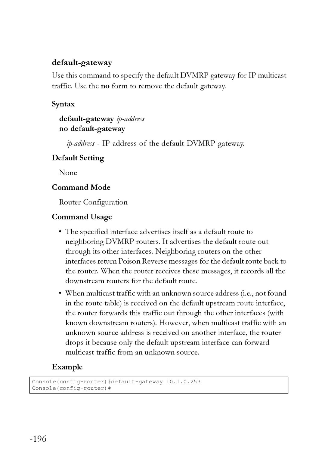 SMC Networks SMC8612XL3 F 1.0.1.3 manual Syntax Default-gateway ip-addressno default-gateway 